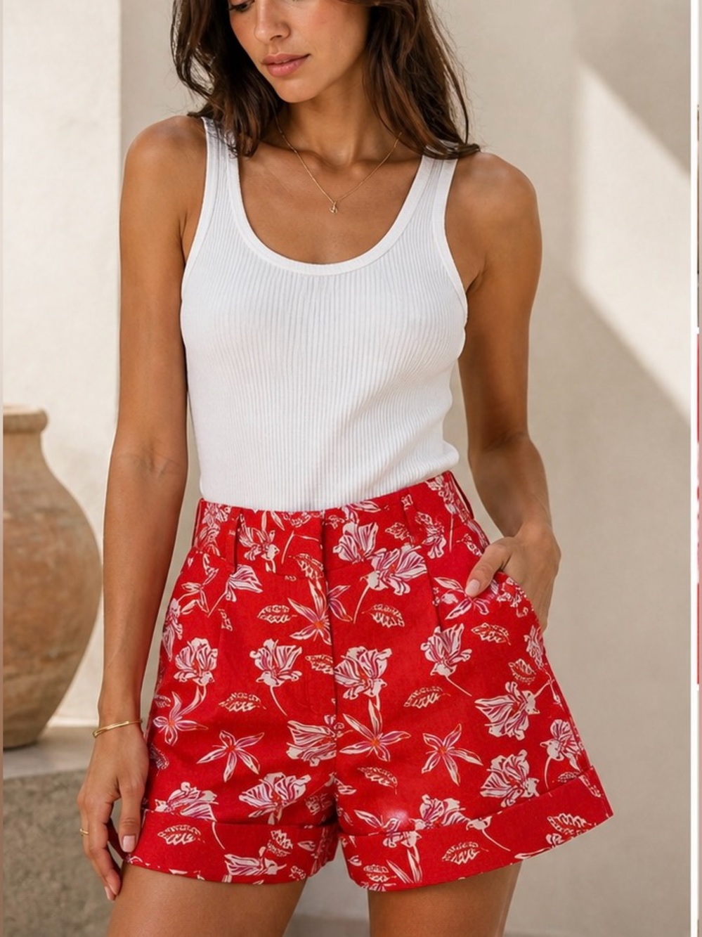 Joie Colorful Tropical Linen pocketed cuffed Hawaiian Floral high waisted short